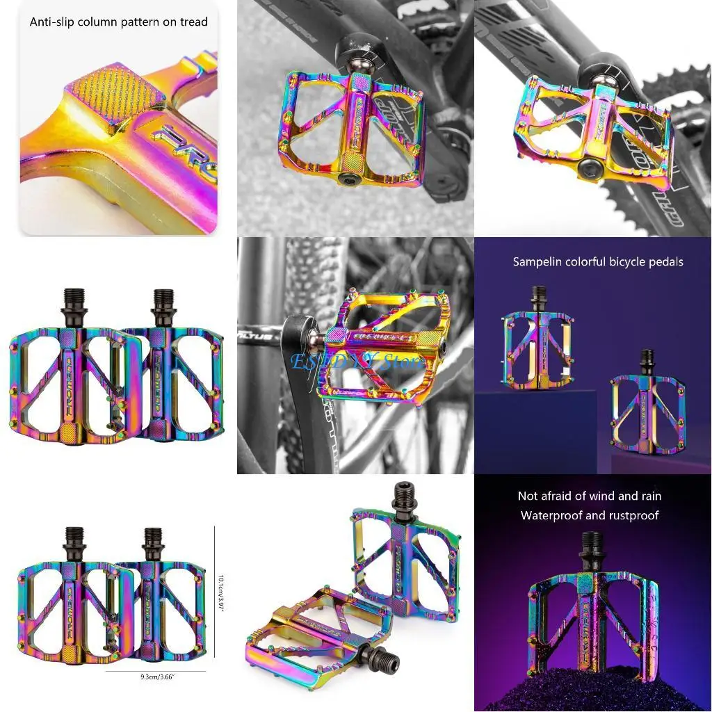 

G6DE 1 Pair Road Mountain Bike Ultralight Non-slip Flat Pedal 3 Sealed Bearings Pedal
