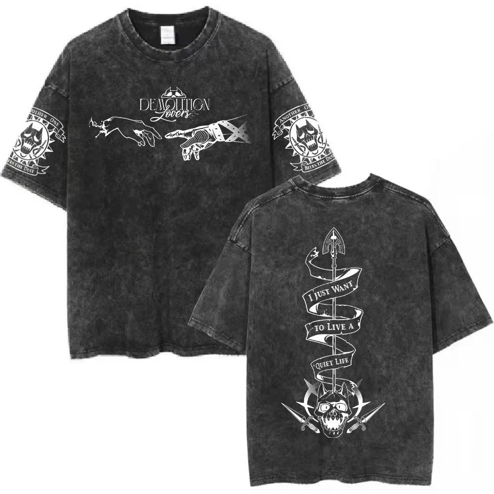 Nova Camiseta Unissex 2026 Anime JoJo Bizarre Adventure Vintage Lavada Diavolo Doppio Manga para Homens e Mulheres - Perfeita para Recreação ao Ar Livre