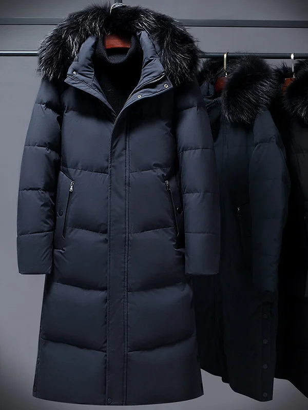 Chaqueta de invierno con capucha para hombre, abrigo largo por encima de la rodilla, informal, cálido, a la moda