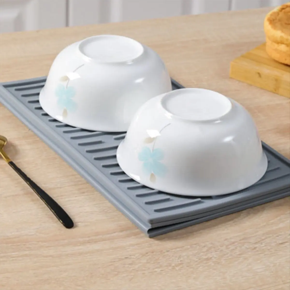 kuaishan Pink Foldable Tri-Fold Tableware Drying Mat Silicone Draining Mat for Kitchen Counters