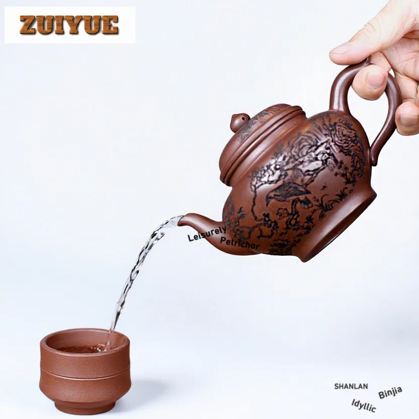 430ml Antique Yixing Purple Clay Teapots Master Handmade Laughing Sakura Pot Raw Ore Purple Mud Kettle Zisha Tea Set Craft