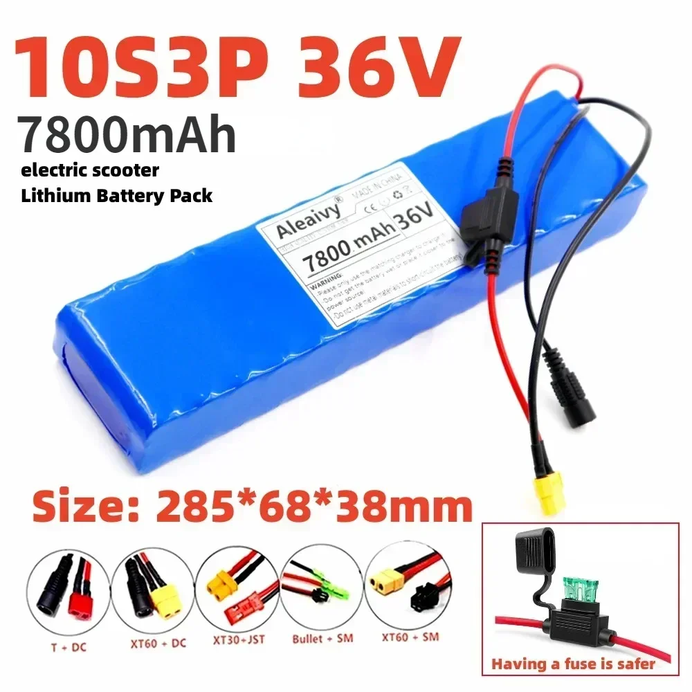 

36V 7.8Ah 18650 Lithium Battery Pack 10S3P for 250W/350W/500W Motor, Rechargeable Li-ion with BMS Scooter Replacement Battery