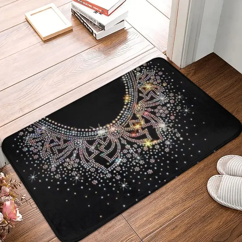 Sequins Rhinestone Crystal Collar Bib Necklace Front Floor Door Entrance Mat Bling Diamond Bath Kitchen Doormat Carpet Rug