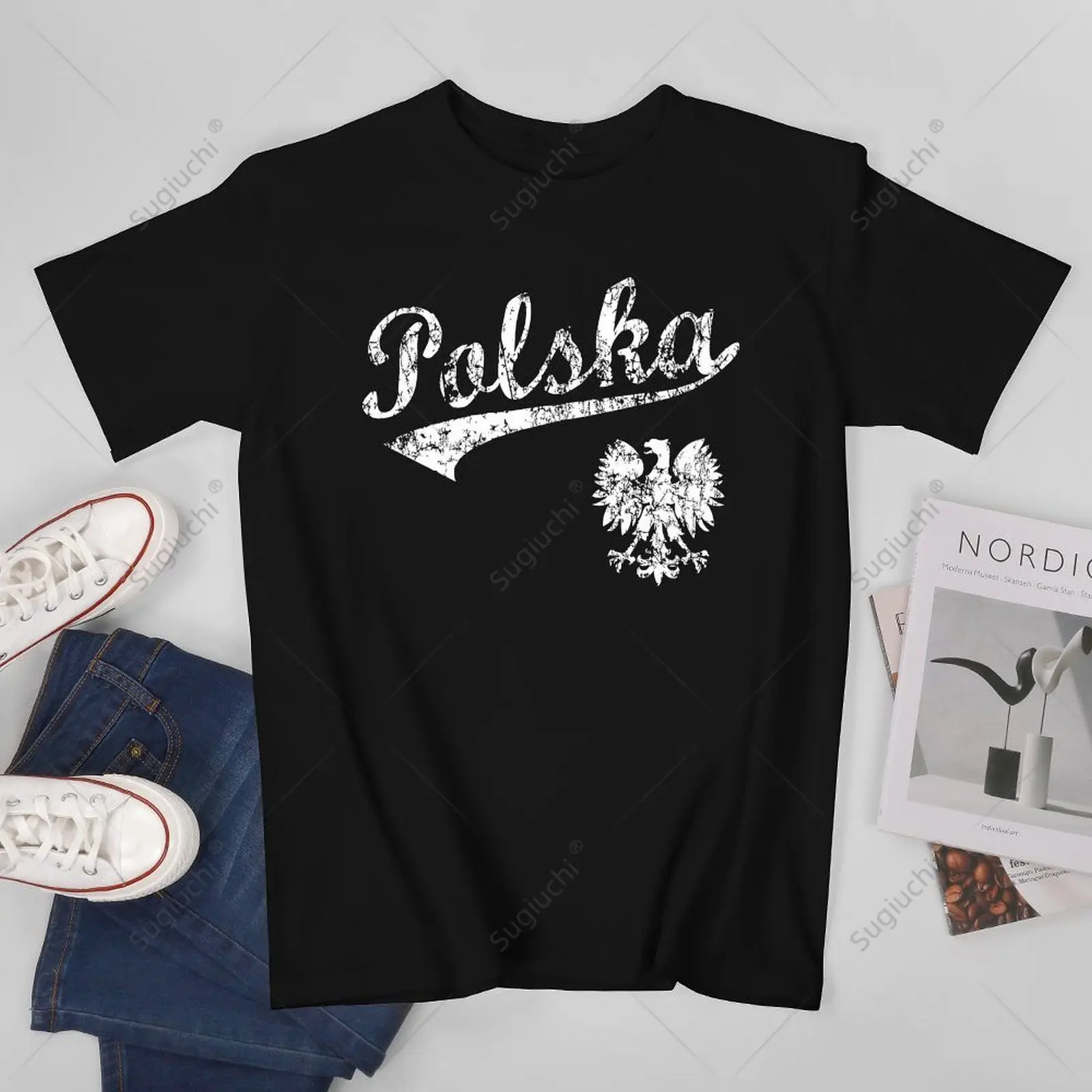 Unisex Men Vintage Fade Poland Polska Polish American Tshirt Tees T Shirts Women Boys 100% Cotton T-Shirt