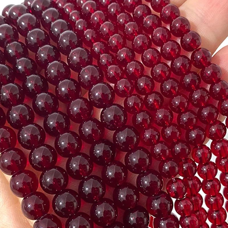 Round Stone Beads 4-12mm Pomegranate Red Glass Loose Spacer Crystal For Jewelry Making DIY Bracelet Earrings Accessories 15''