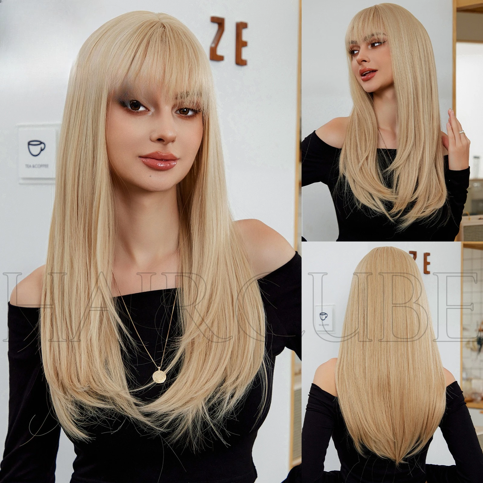 

Golden Qi bangs, long straight hair, direct sales, hot-selling models, layered daily wear