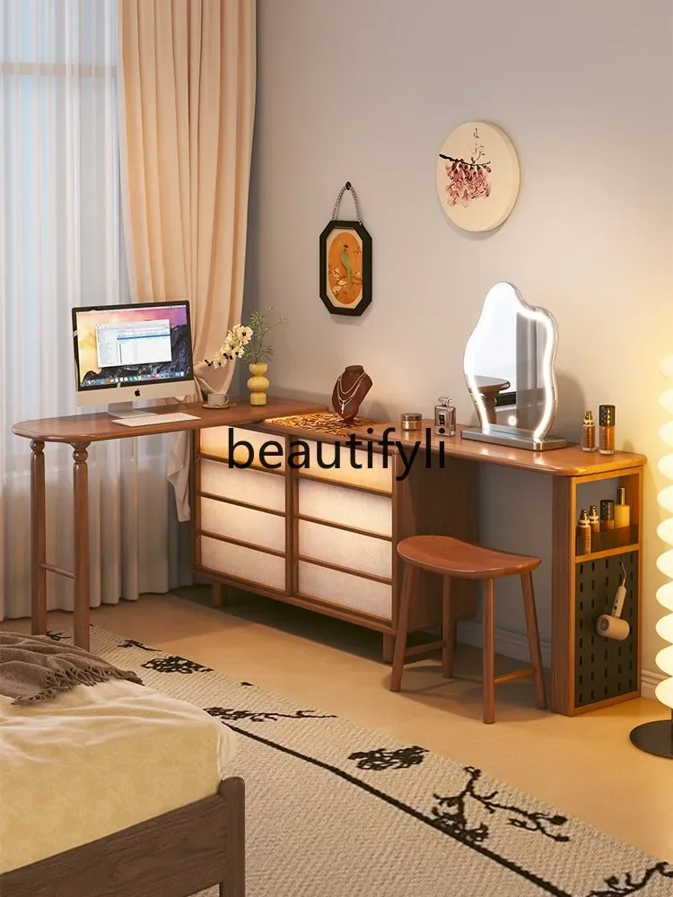 J45 Dressing Table and Chest of Drawers Integrated Black Walnut Solid Wood Bedroom New Model Extendable Makeup Table