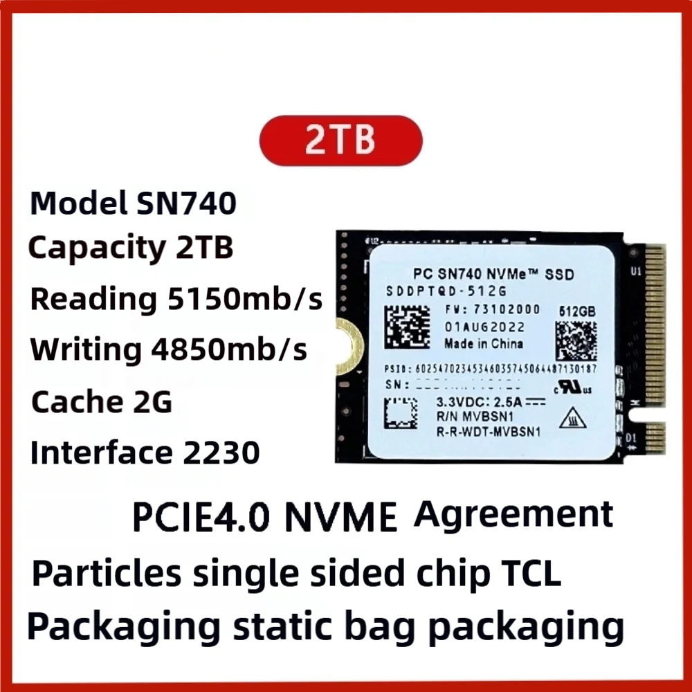 جديد SN740 256G 512GB 1T 2T SSD M.2 2230 Gen4 PCIe 4.0 X4 NVMe لسطح البخار Microsoft Surface ProX يدعم Western Digital WD