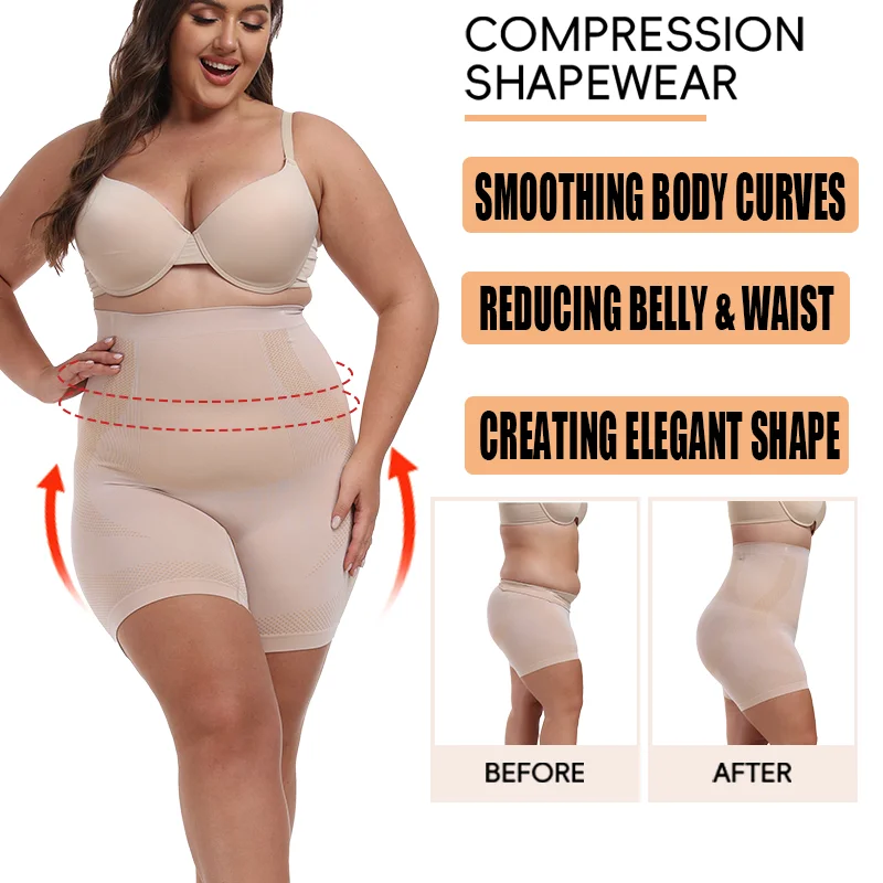 Plus size S-4XL cintura alta trainer shapewear calças femininas coxa mais magro barriga controle deslizamento shorts emagrecimento roupa interior levantador de bunda