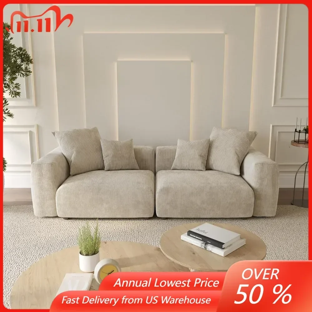 

Modular Sectional Sofa Couch,Oversized Upholstered Fabric Couches with 4 Pillows, Covers Removable,Beige Comfy Living Room Sofas