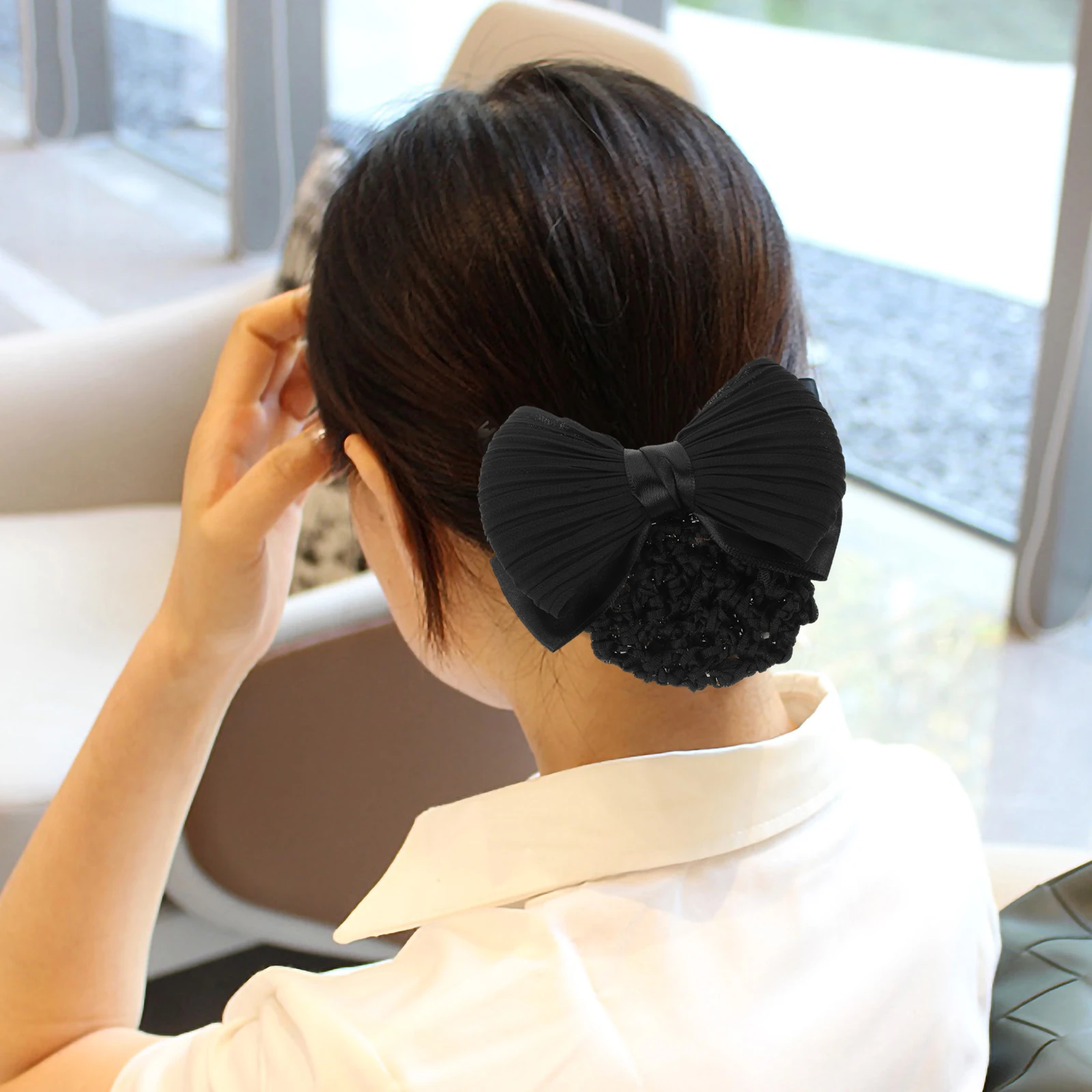 

2 Pcs Bow Hair Mesh Headdress Bowknot Bun Cover Accessories Black Fabric Barrette Miss