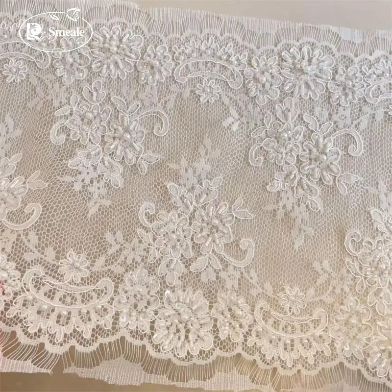 1,5 Meter/Stück. Hochwertiger weißer, genähter Perlen-Spitzenkopfschleier, Hochzeitskleid, dekorative Accessoires, handgefertigt, DIY. – Detail 6