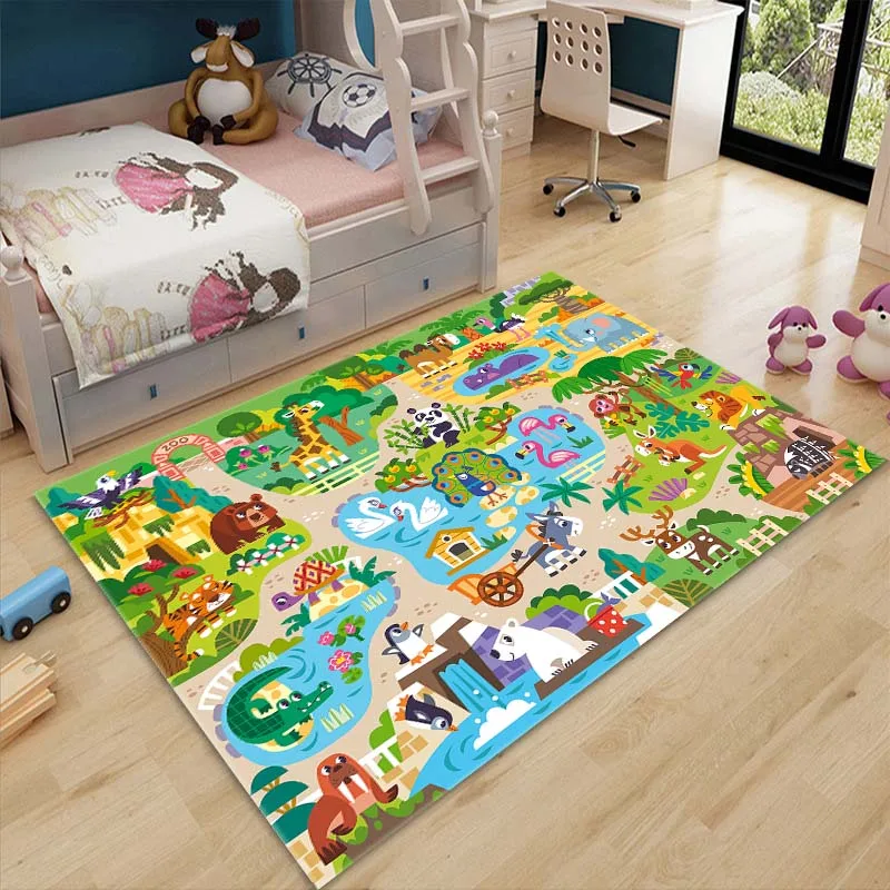 Cartoon Zoo Animals Baby Creeping Mat Dywaniki do dekoracji pokoju dziecięcego Mata podłogowa dla dzieci Dywan antypoślizgowy do sypialni Miękka