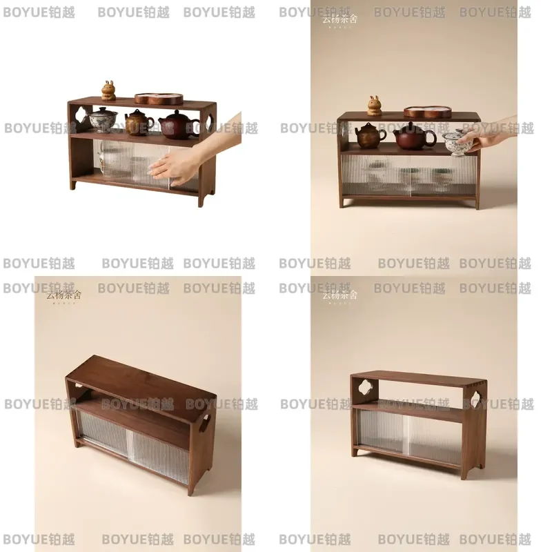 Solid Wood Tea Set Storage Cabinet Walnut Cup Rack Shelf Chinese Style Desktop Organizer for Teaware Display Stand Furniture