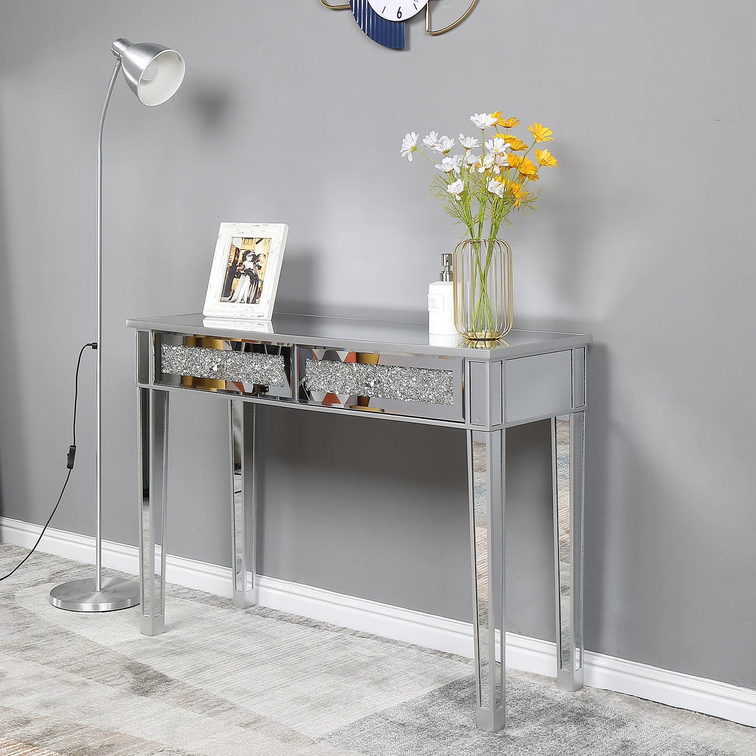 106*38*76cm Modern Mirror Two-Pump Computer Table Silver,Suitable for any room