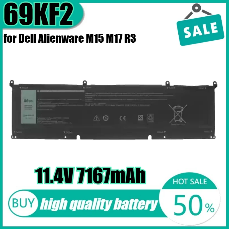 

11.4V 86Wh 7167mAh 69KF2 Laptop Battery for Dell Alienware M15 M17 R3 P45E 2020 XPS 15 9500 G15 5511 552 5510