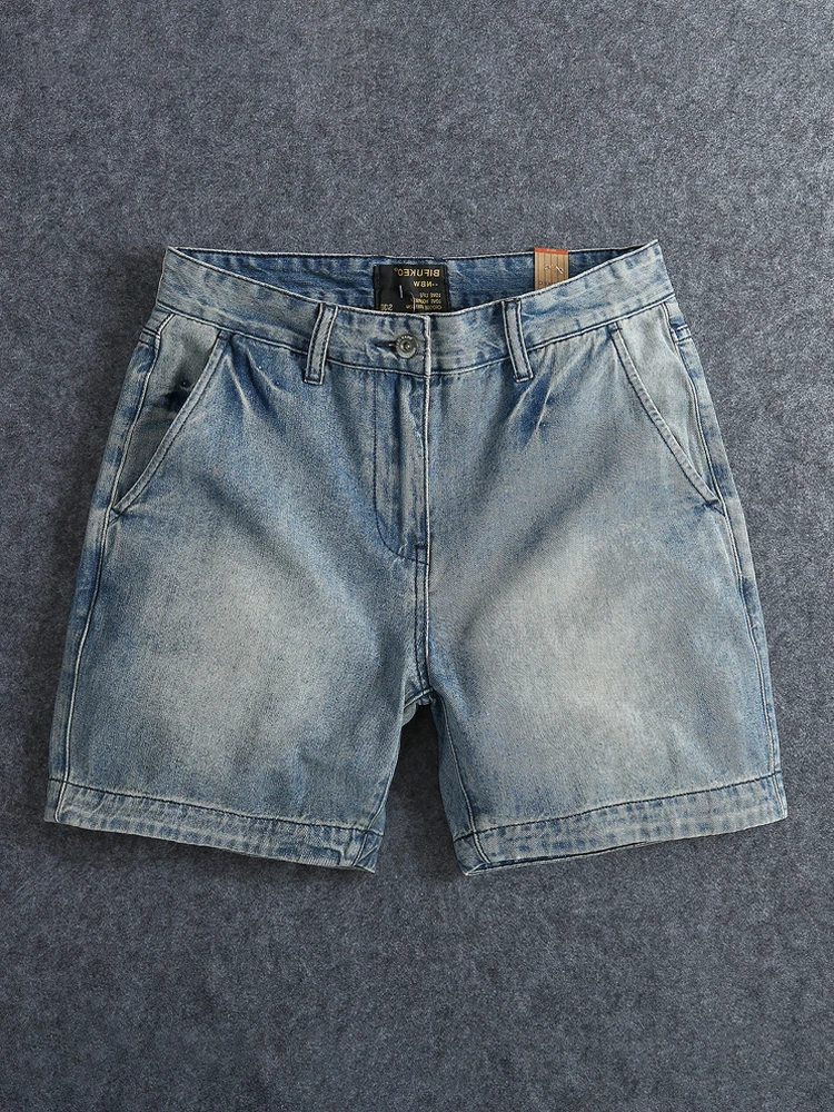 

Summer Pure Cotton Men's Slim Fit Straight Leg Jeans mid Waist ort Casual Pants Retro Wa Trendy Tee-quarter Length