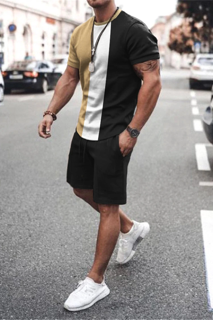 Sommer Männer setzt Shorts Outfits männliche Kleidung Straße T-Shirt zweiteiligen 3D-Druck lässig O-Ausschnitt Trainings anzug übergroße Strand Sport bekleidung – Detail 14