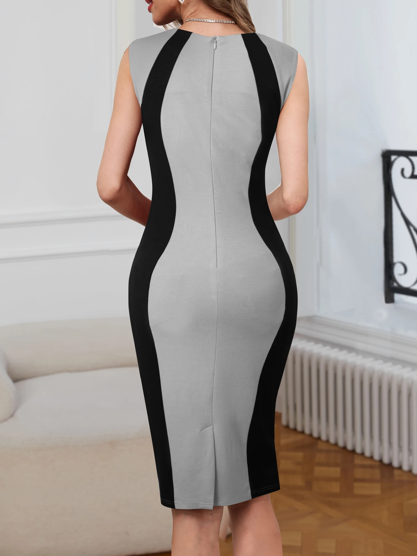 لطيفة للأبد الربيع المرأة شيك كولوربلوك فساتين رسمية الأعمال مكتب أنيق خمر Bodycon فستان B778