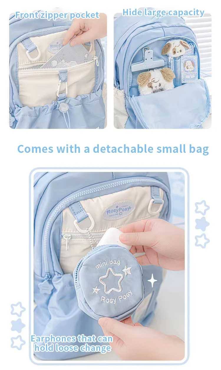 Cremefarbener Rucksack für Studenten mit hohem Erscheinungsbild, einfaches und niedliches Design, großer Rucksack, leicht und schmerzhaft – Detail 11