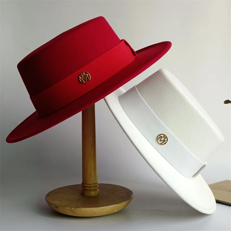 White Wedding Hat Fedora Flat Top M Accessories Red Felt Hat Men's Jazz Flat Church Hat Women's Hat шляпа женская