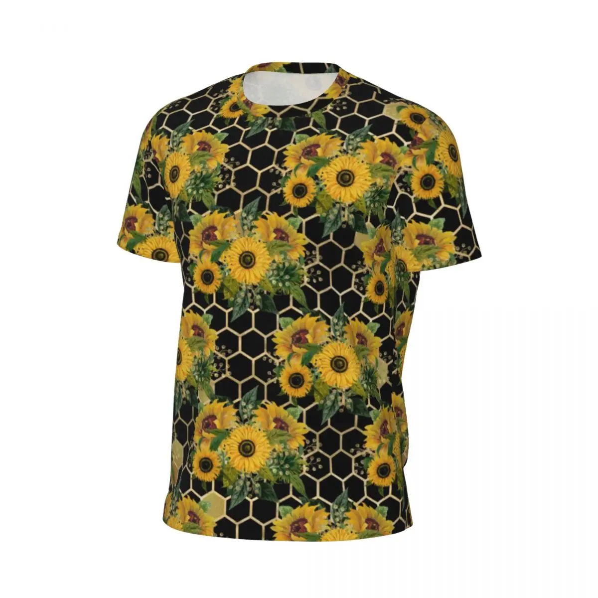 Sunflower Bouquet T Shirt Man Honeycomb Print Streetwear Running T Shirts Breathable Summer Hip Hop Tees Custom Oversize Tops