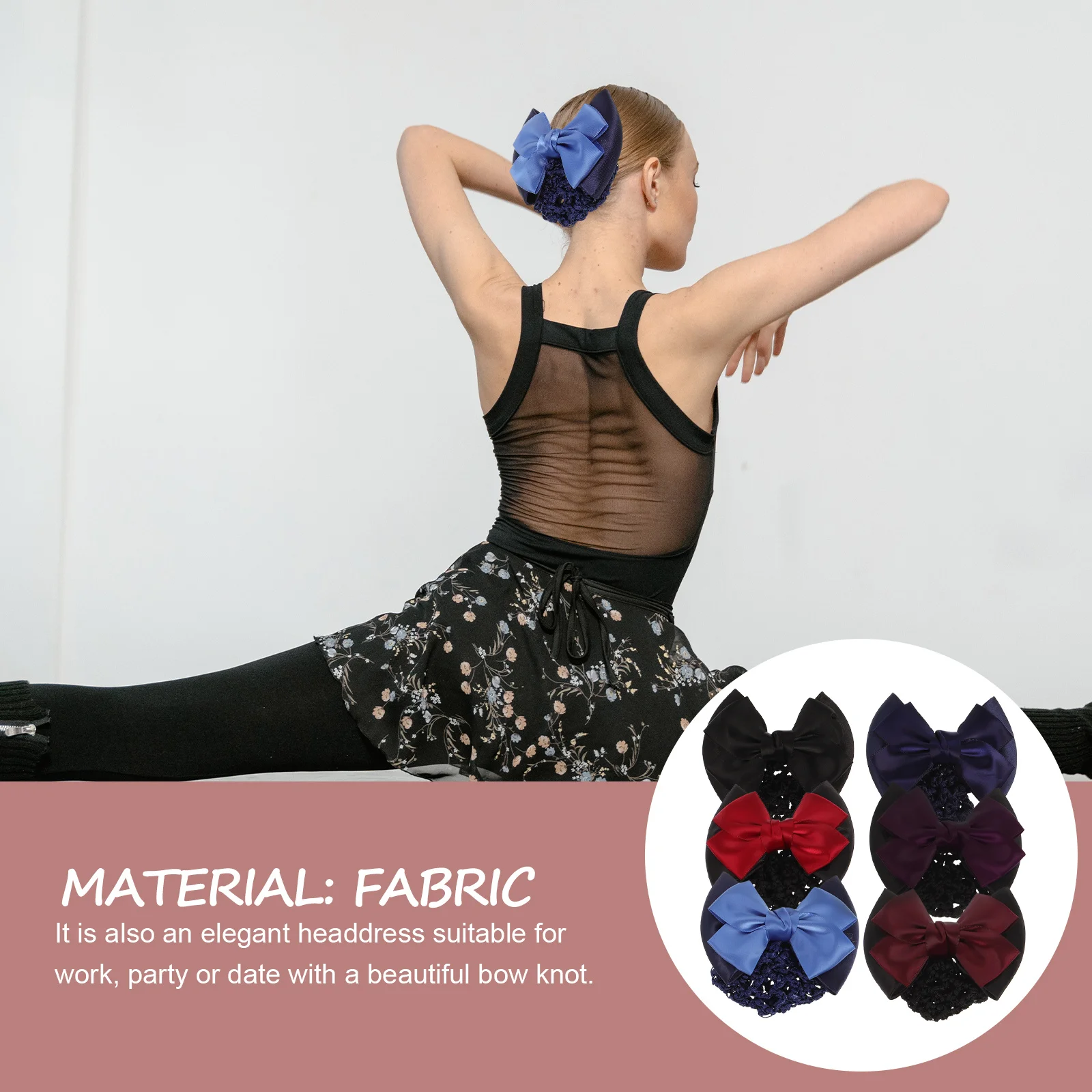 

6Pcs Bow Hair Snood Net Mesh Hair Clip Elastic Bun Headdress for Women Professional Office Lady Wear Red Blue Black