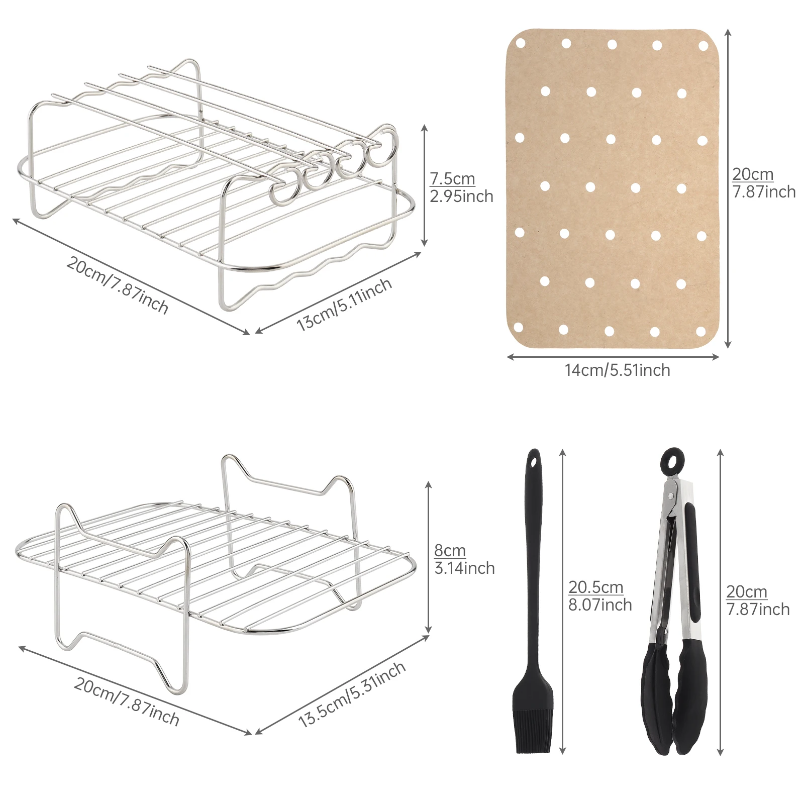 4 pcs 304 Stainless Steel Toast Racks Air Fryer Paper Liners Fit for Ninja Foodi DZ401/Double Basket with 100pcs Parchment Paper