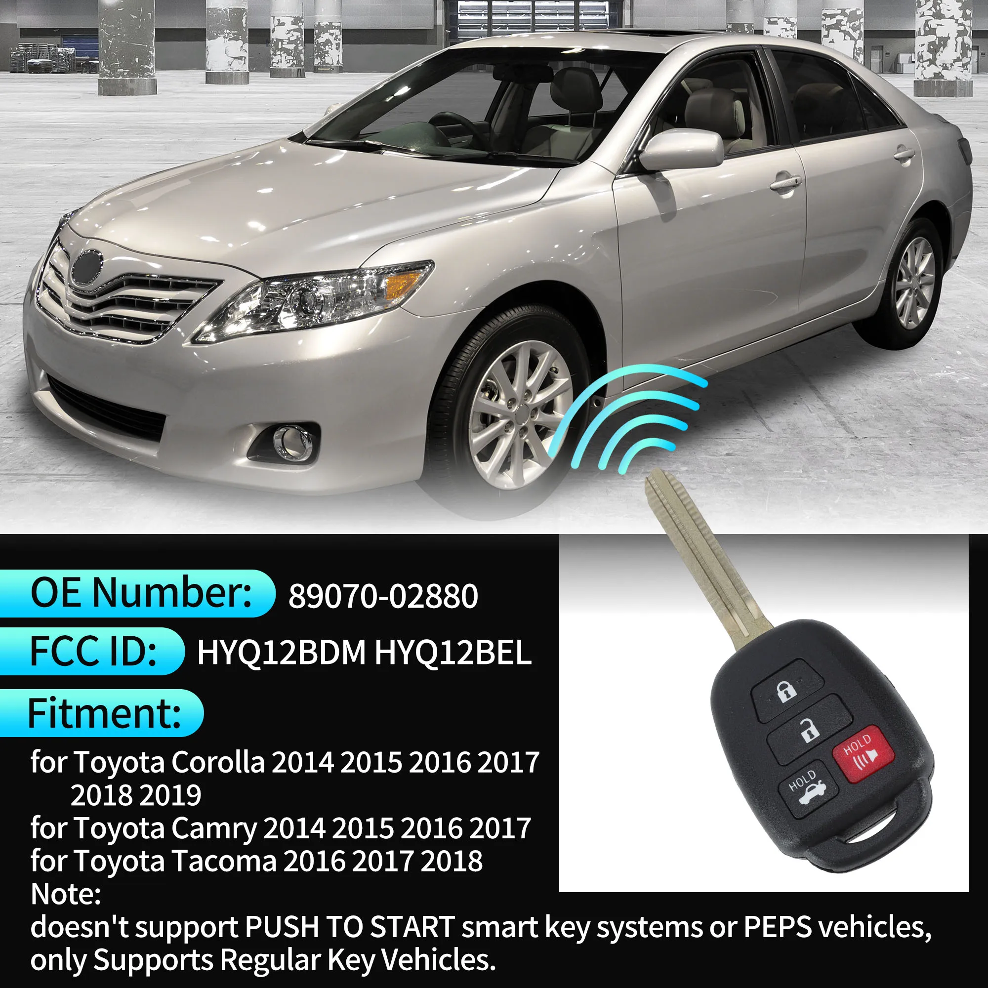 UXCELL HYQ12BDM 314Mhz Keyless Entry Remote Key Fob for Toyota Corolla 2014-2019 H Chip