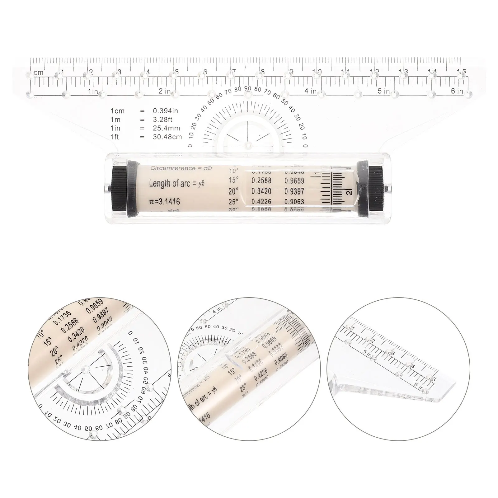 Plastic Measuring Rolling Ruler Clear Scale Easy Reading Material Students Engineers Design Geometry Shapes
