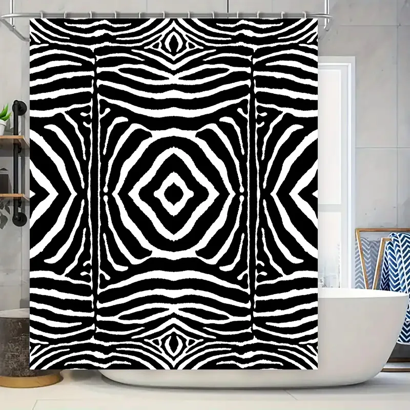 Modern Geometric Shower Curtain Zebra Print Pattern Bath Decor Waterproof 3D Effect Customizable for Bathroom Renovation Home