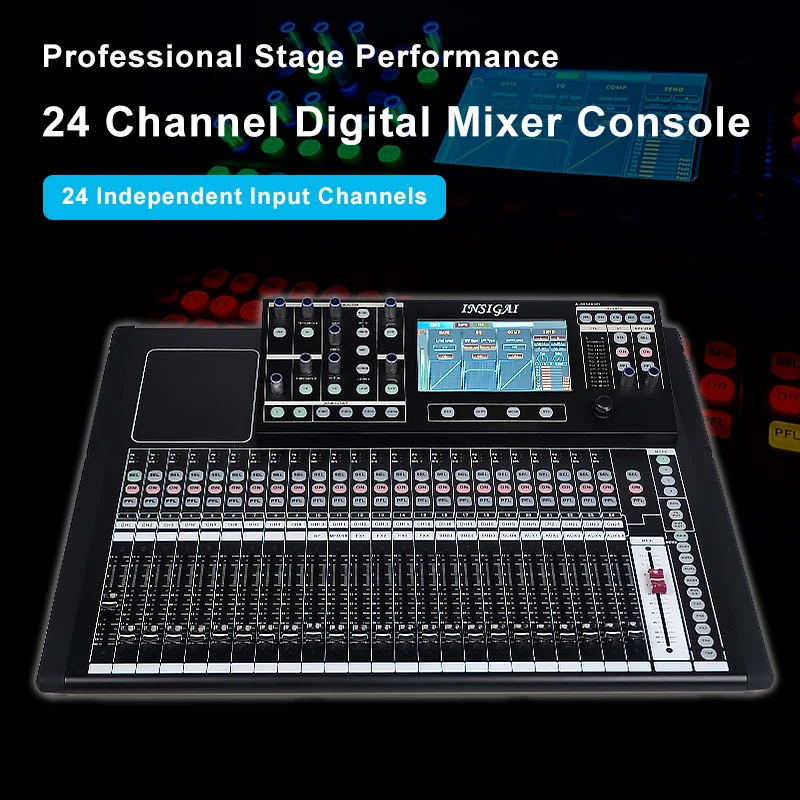 Novo mixer digital de 24 canais, profissional, bluetooth, controlador de gravação ao vivo completo, console de placa de som, misturador digital de áudio