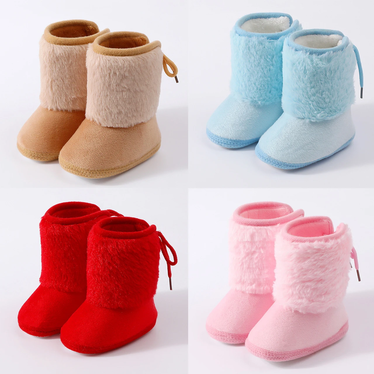 Winter Baby High Top Snow Boots Thicken Warm Infant Plush Shoes Girl Anti-skid Soled Newborn First Walkers 0-1Y Kids Flip Flops