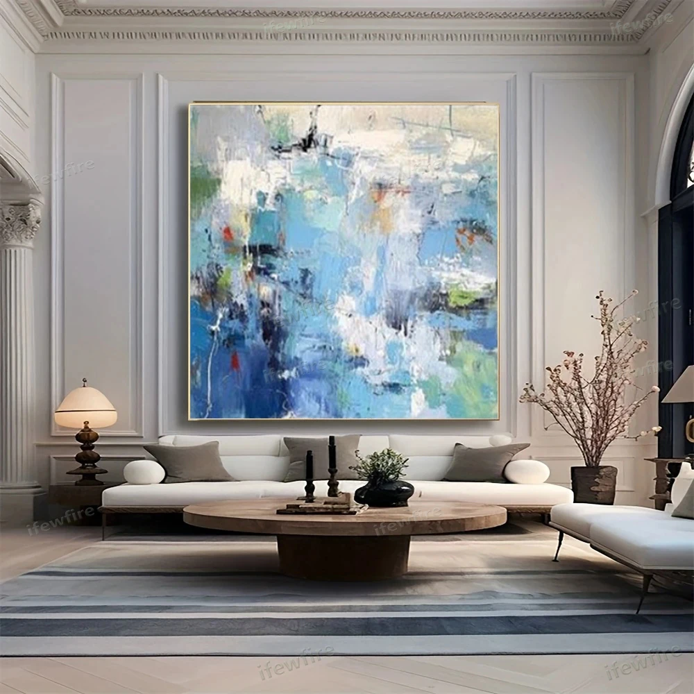 

100%Hand Painted Beautiful Oil Painting Abstract Nordic Plant Blue Flower Canvas Picture For Home Office Hotel Living Room Decor
