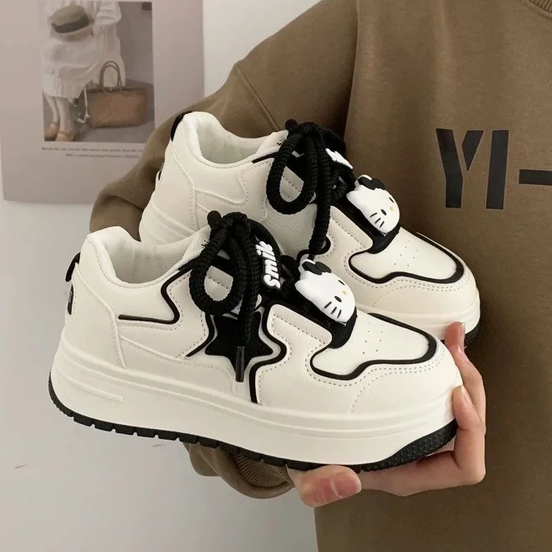 Sanrio Hello Kitty Y2k Platform Off White Shoes for Women Versatile Casual Sneakers Students 2000s White Sneakers Women 2024 New