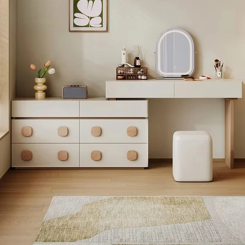 Modern Spacious White Vanity with Six-Drawer Mirror Dresser Customizable & Convertible