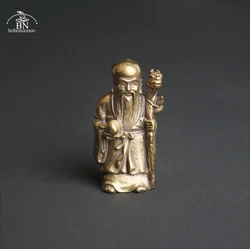 Retro Solid Brass Fu Lu Shou Life Wealth Buddha Statue Small Curio Chinese Bronze Taoism Longevity God Home Office Decors Crafts