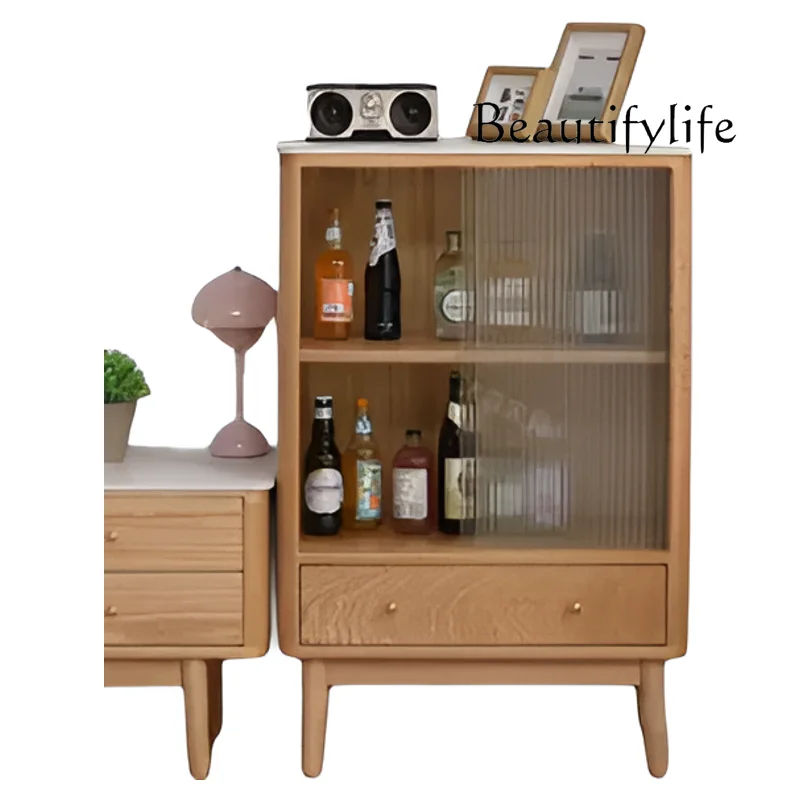 

Solid wood rock slab side cabinet Nordic dining side cabinet Small apartment light luxury storage cabinet Simple oak living room