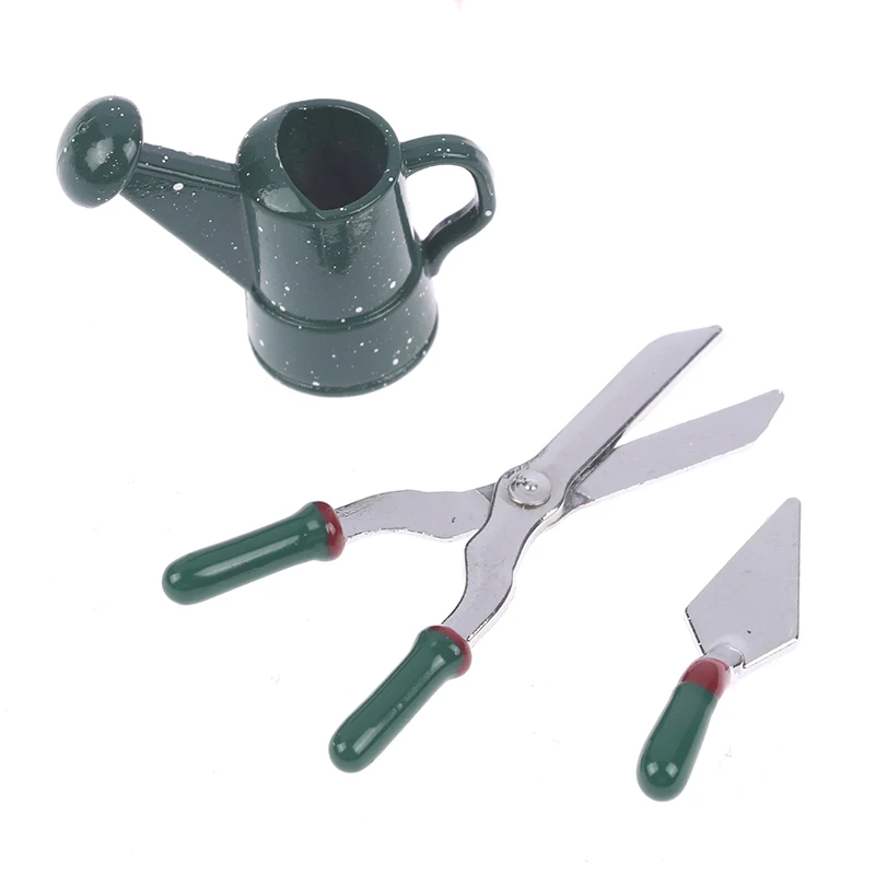 3Pcs/set Dollhouse Miniature Gardening Tools（Watering Can + Scissors + Shovel）mini Simulation Metal Doll House Decor Accessories