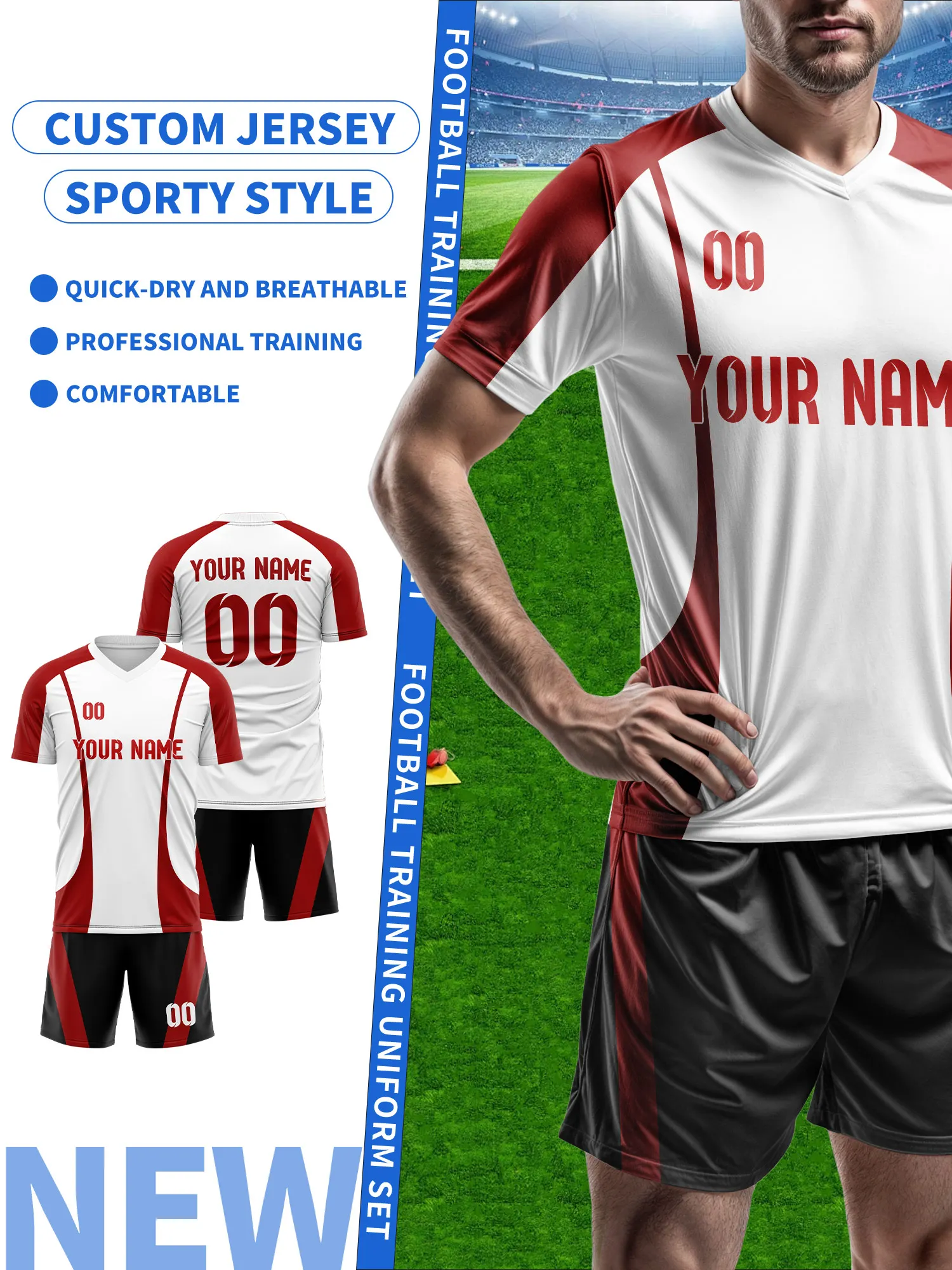 2026 Men's and Women's Customized Name and Number Sports V-Neck Jerseys, Quick-Drying, Fashionable, Sublimation Technology