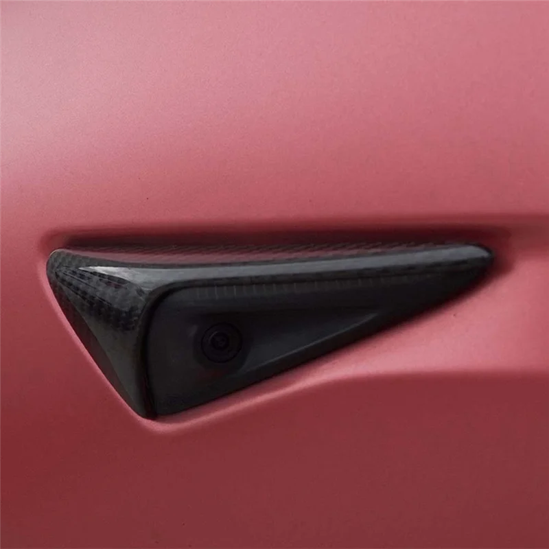 

RA-Real Carbon Fiber Side Camera Protection Cover Car Accessories Fender Trim Sticker for Tesla Model 3 Y X