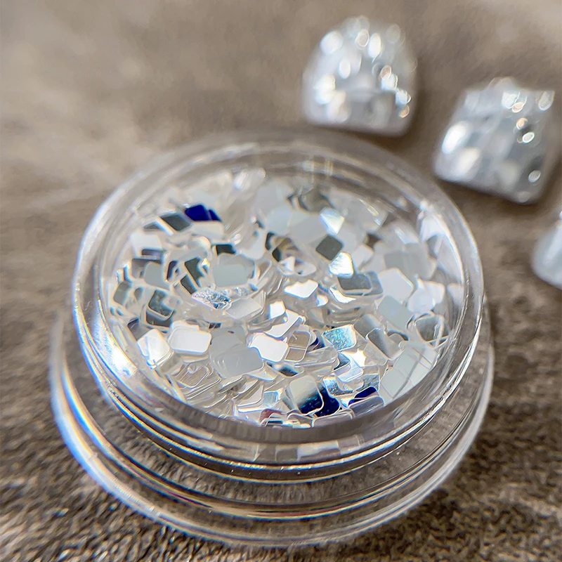 1 Jar Square Silver Nail Glitter Jewelry Minimalist And Sparkling Light Luxury Style Wearing Armor Decoration Materials