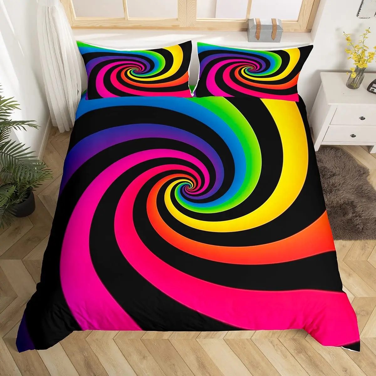 Rainbow Stripes Duvet Cover King Queen Visual Abstraction Bedding Set Optical Illusion Comforter Cover Geometric Quilt Cover