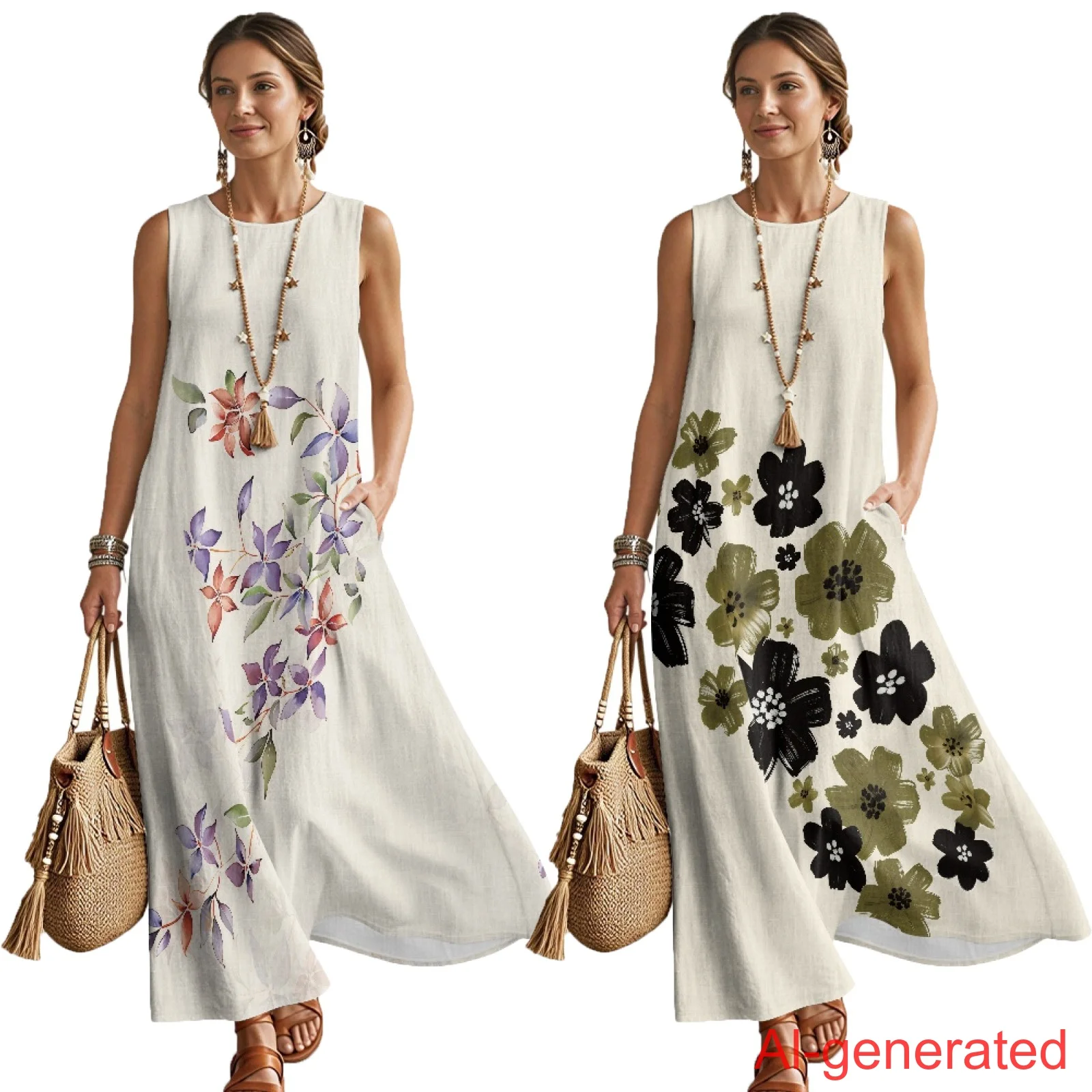 

INSTANTARTS Women‘S Imitation Linen Loose Vest Long Skirt Sleeveless Loungewear Quick-Drying Breathable Lightweight Comfortable