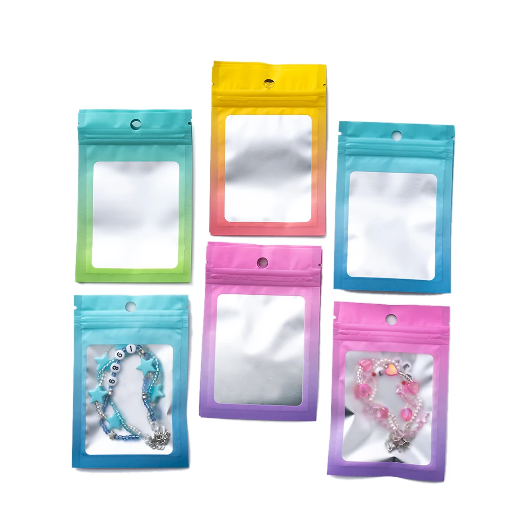 

100Pcs Gradient Resealable With Zipper Plastics Bag For Necklace Earrings Ring Jewelry Package Storage Bag Supplies Wholesale