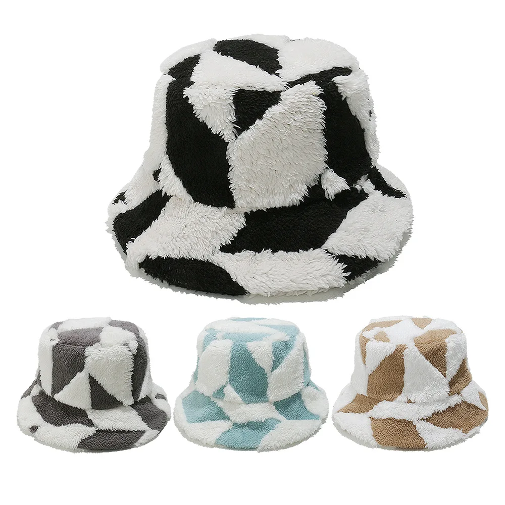 

New Bohemian geometric fisherman hat women's winter hat plush earmuffs windproof warm hat Panama hat