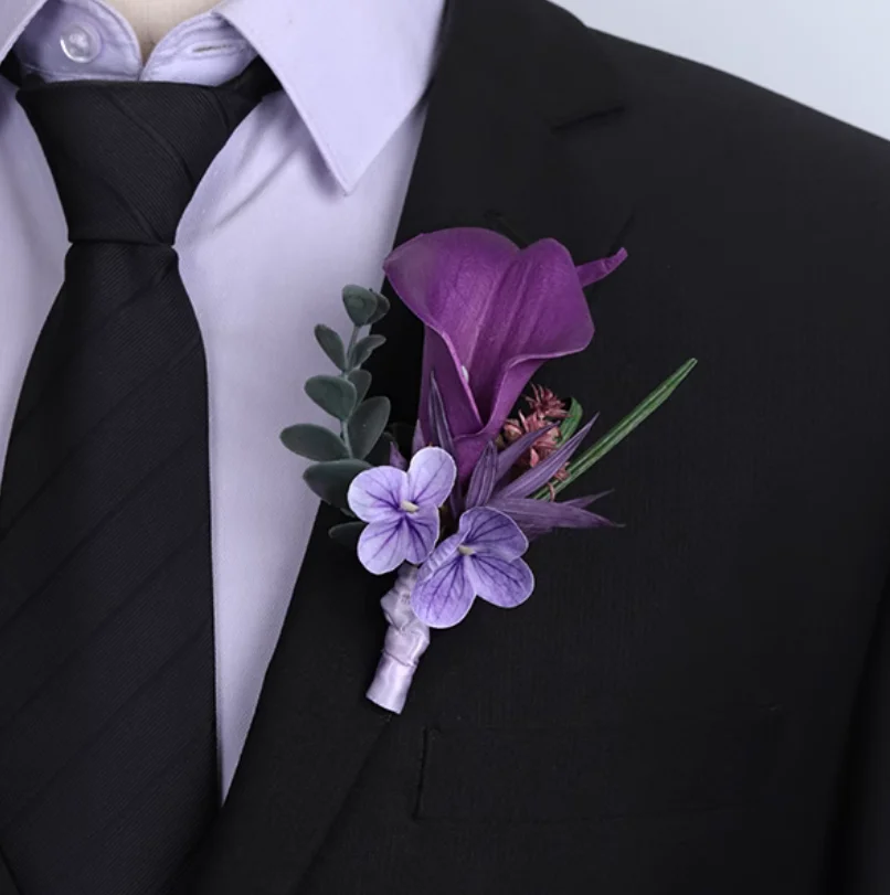 جديد الأرستقراطية الأرجواني زنبق الكالا الصدار حفل زفاف اجتماع الأعمال حفل الافتتاح بدلة الضيوف بروش