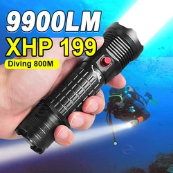 Most Powerful XHP199 LED Diving Flashlight High Power 26650 Rechargeable 9900 LM Diving Torch IPX8 Waterproof Underwater Lantern