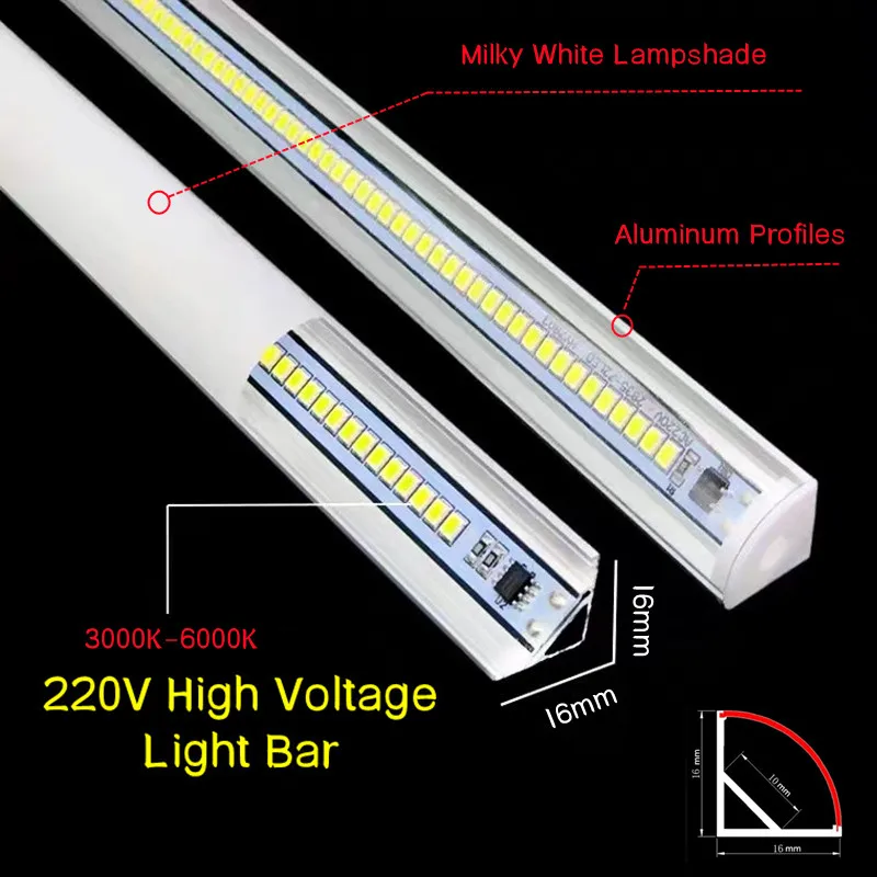 V-Angle LED Light Tube 50CM 220V High Brightness Linear Strip Lights Aluminum Profile Kitchen Cabinet Wall Corner Home Decor