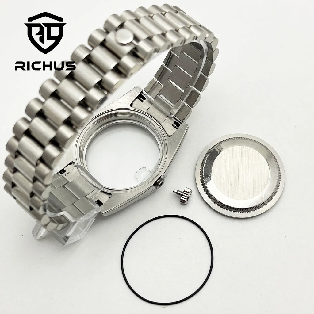 RICHUS 36/39mm 실버 시계 케이스 사파이어 글라스 핏 NH34 NH35 NH36 ETA2824 PT5000 Miyota8215-DG 무브먼트